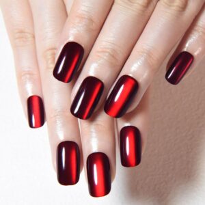 evpct dark blood red metallic cat eye medium square press on nails