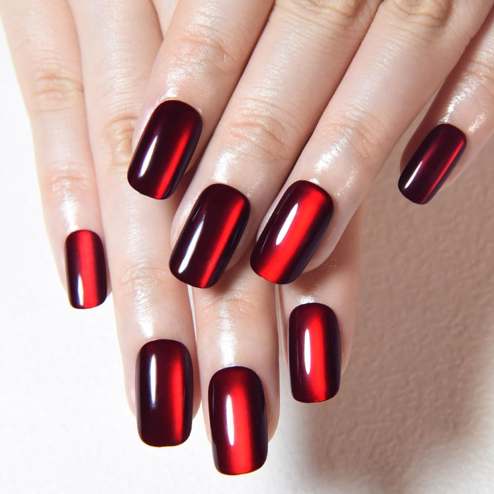 evpct dark blood red metallic cat eye medium square press on nails evpct dark blood red metallic cat eye medium square press on nails