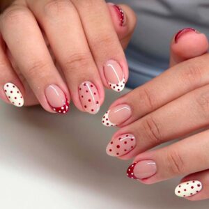 Red & White Polka Dot French Tip Short Almond Press-On Nails Review