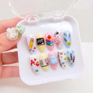 Chalkboard pencil press on nails handmade teacher back to school gel nails set