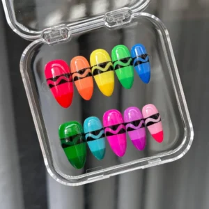 Crayon press on nails colorful back to school gel nail set