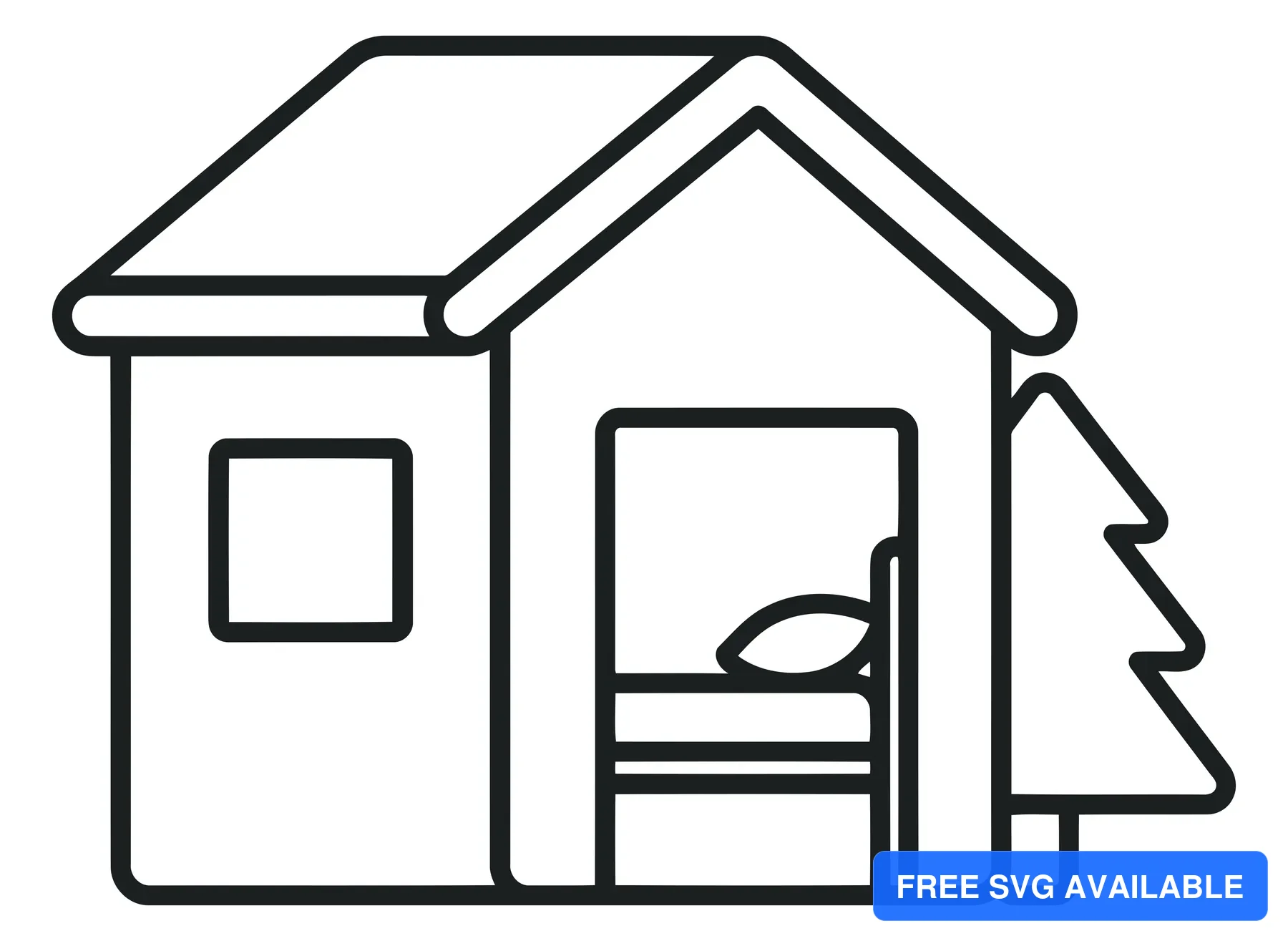 cabin or small house icon with tree, accommodation symbol