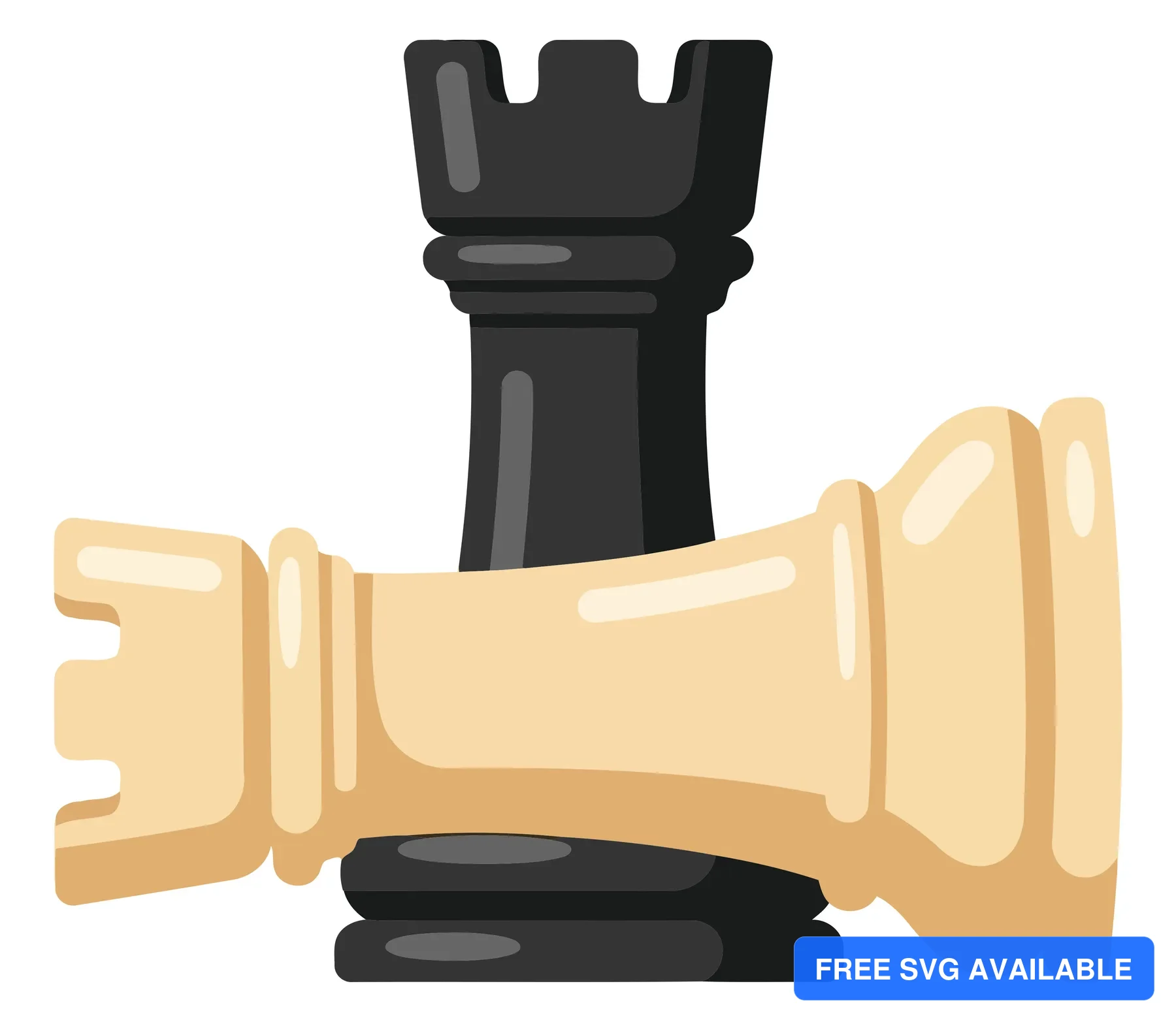 chess rook pieces, one standing and one lying down