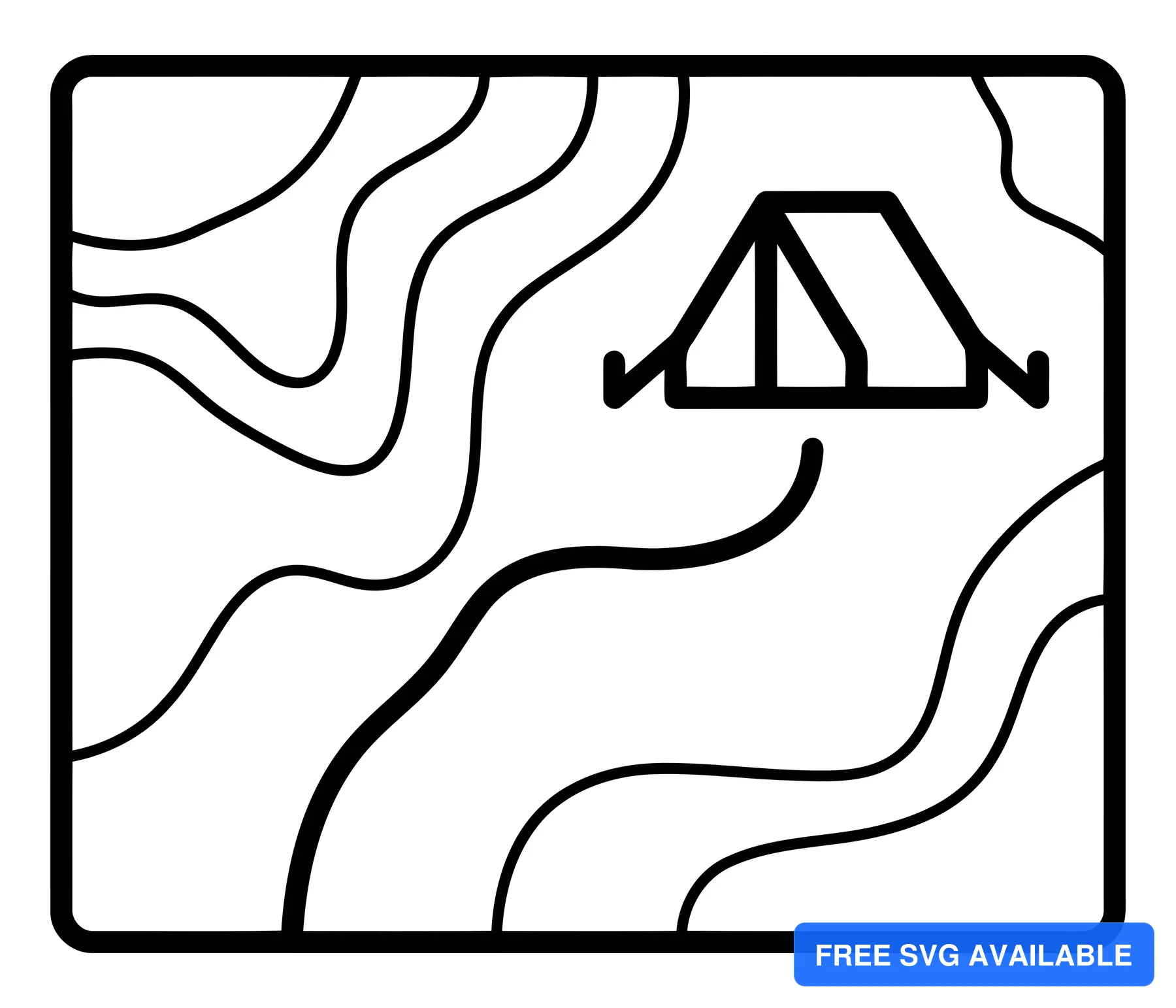 contour map with tent icon and path line, vector