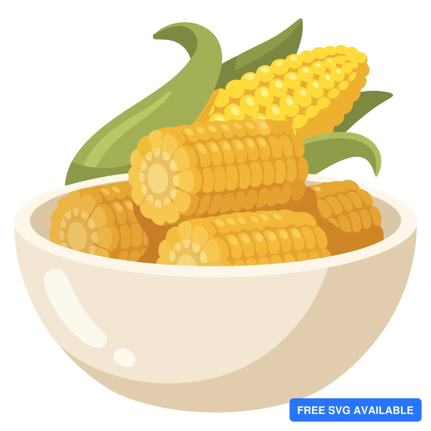 fresh sweet corn cobs in a white bowl with green husks vector illustration