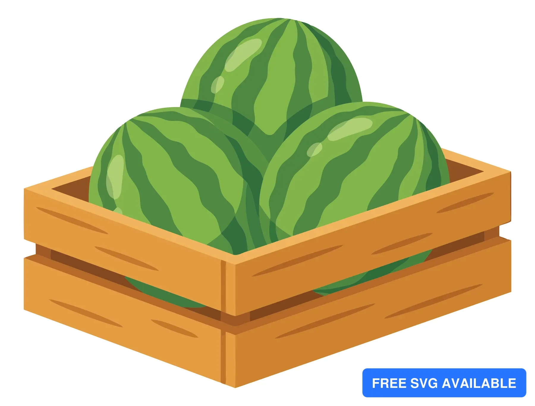 fresh whole watermelons in a wooden crate isolated on white background