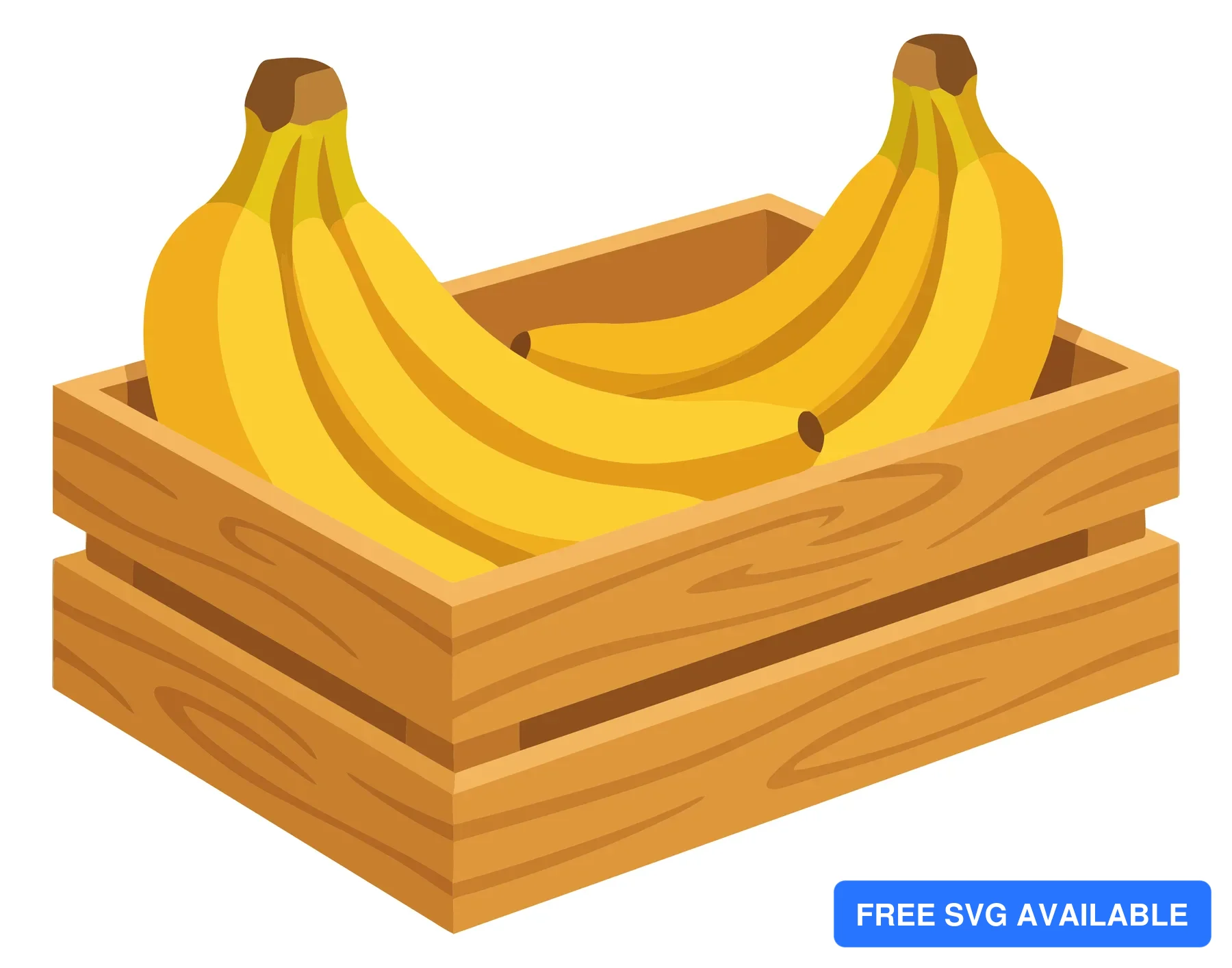 fresh yellow bananas in a wooden crate, vector illustration of tropical fruit harvest in a rustic container, healthy organic food concept, i