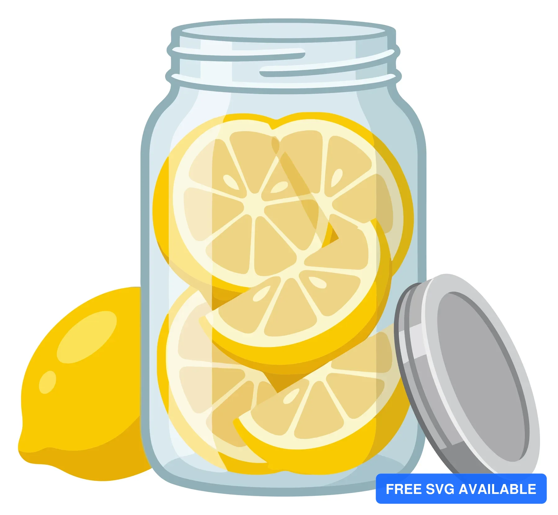 glass jar filled with sliced lemons and a whole lemon next to it with open lid