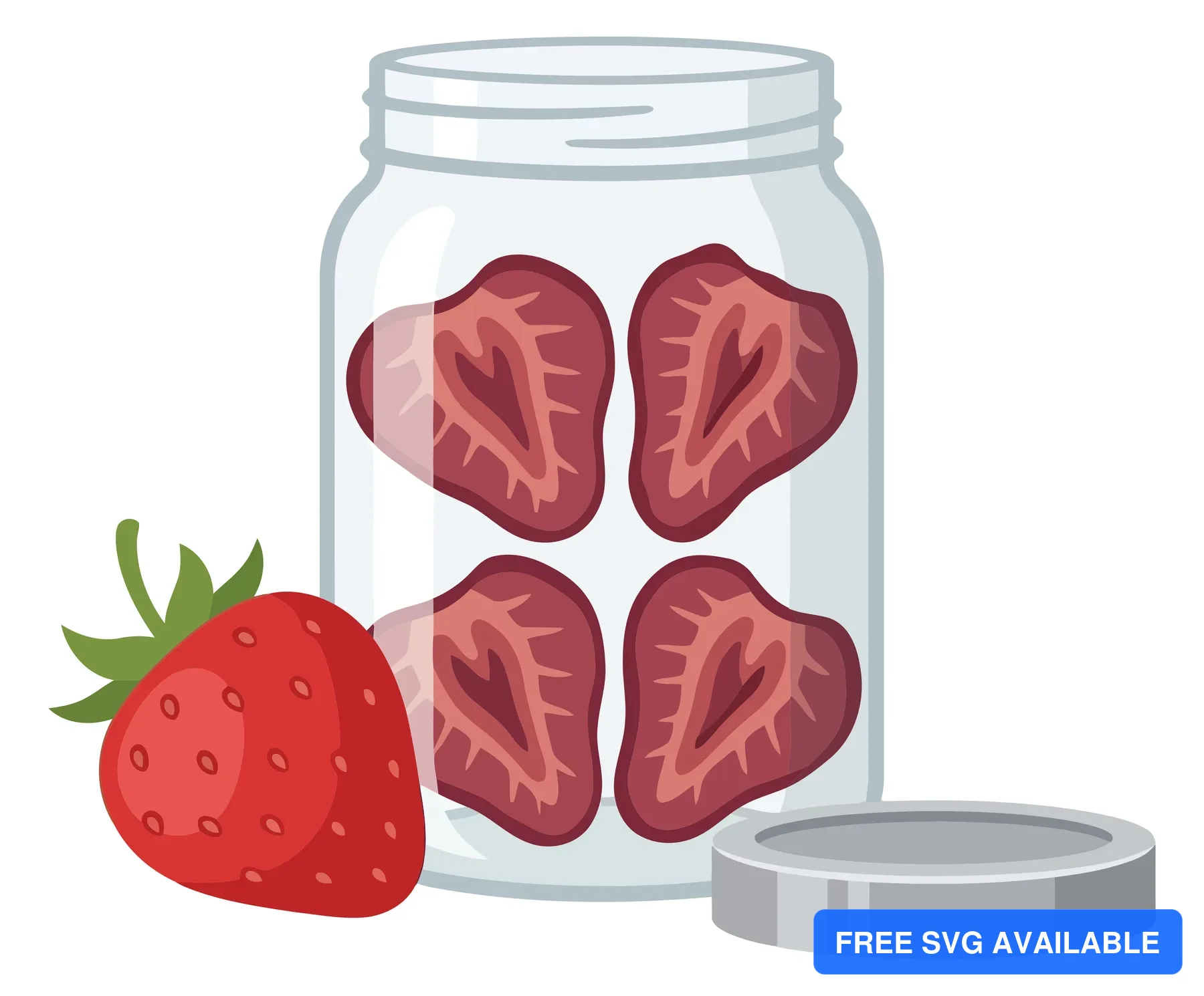 glass jar filled with sliced strawberries and a fresh whole strawberry on the side