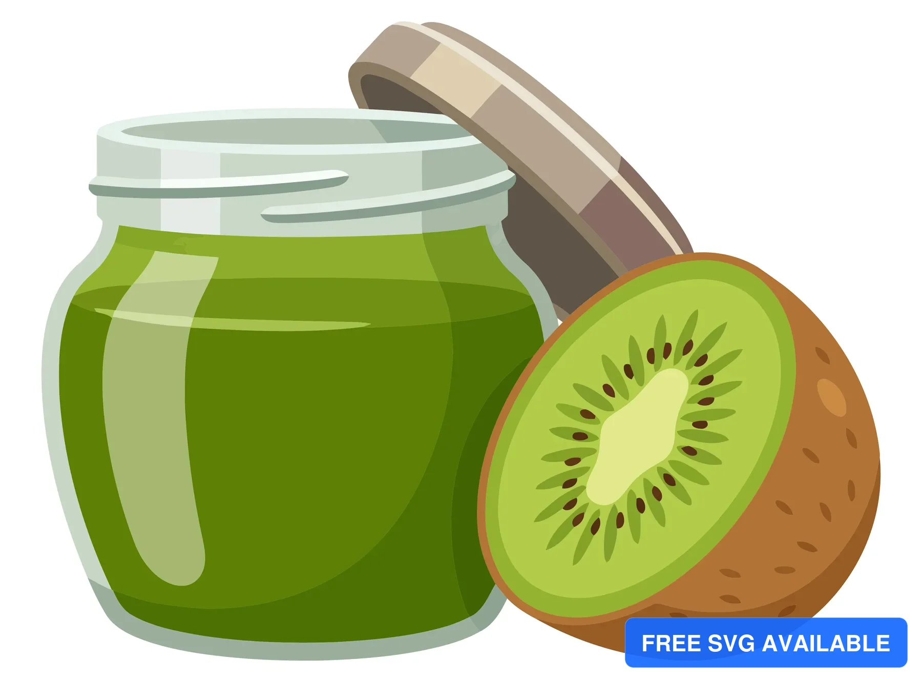 glass jar of green kiwi jam or marmalade with half fruit isolated on white background