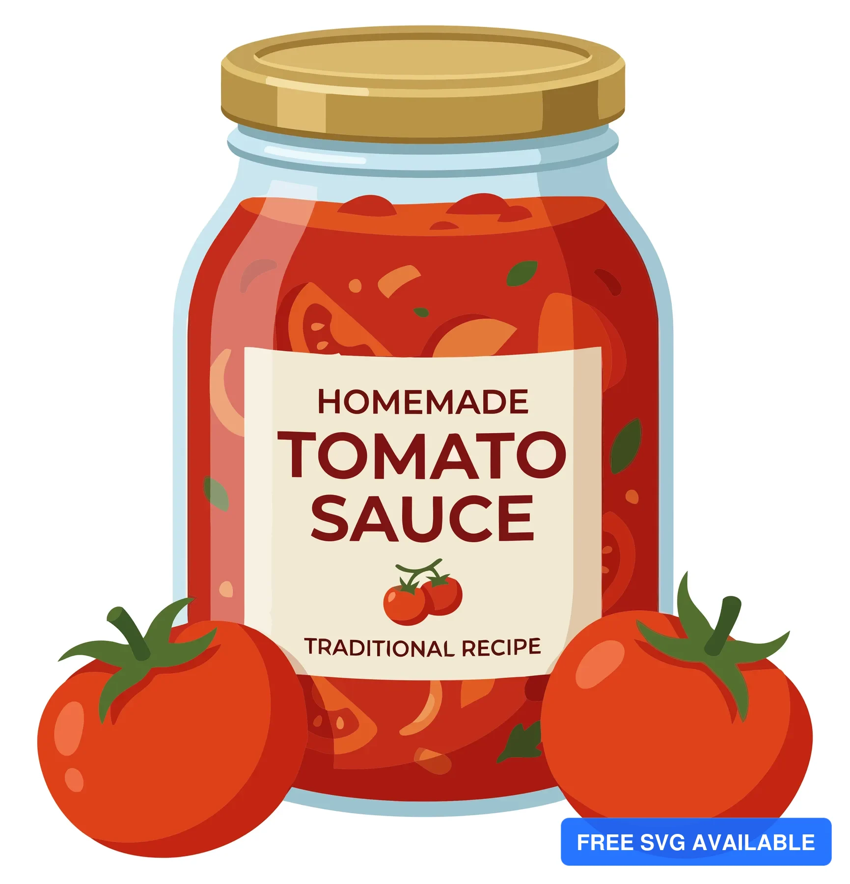 glass jar of homemade tomato sauce with fresh tomatoes isolated on white background