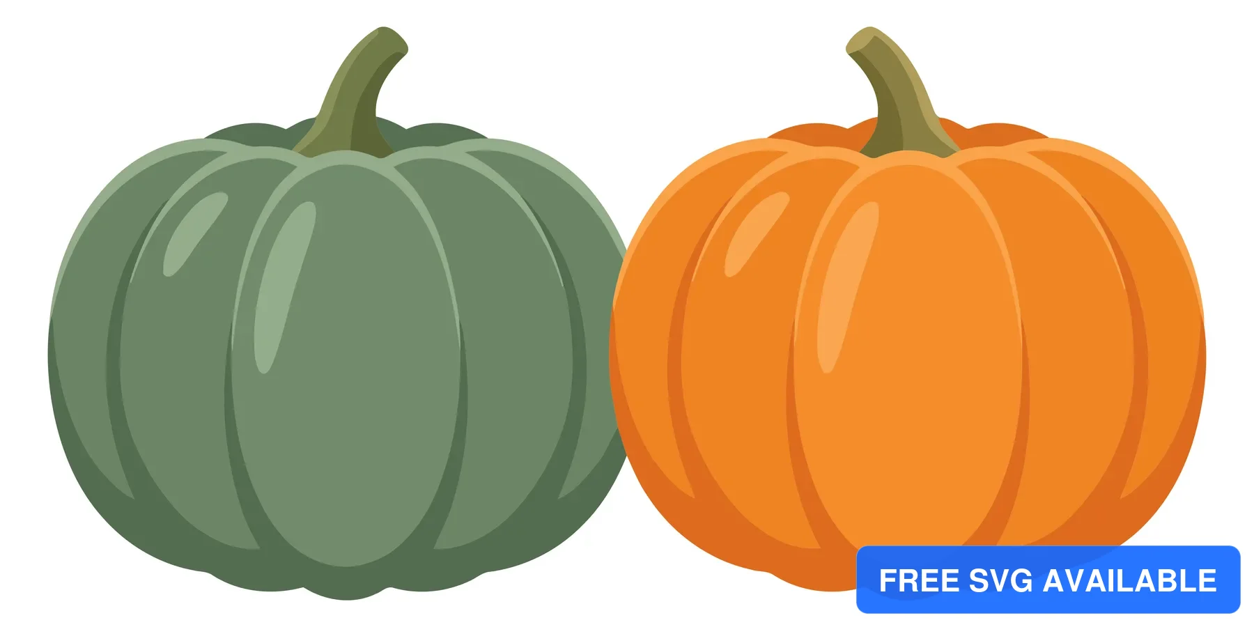 green and orange pumpkins isolated on white background