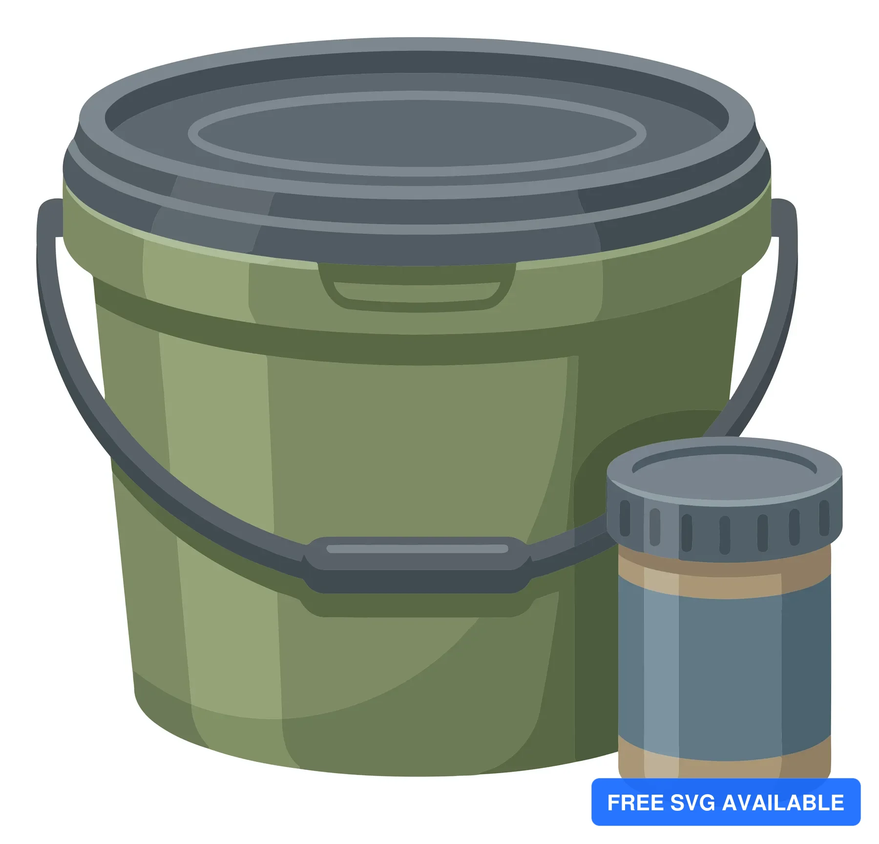 green plastic bucket with a lid and a smaller matching container, industrial storage containers for paint or food products, flat vector illu