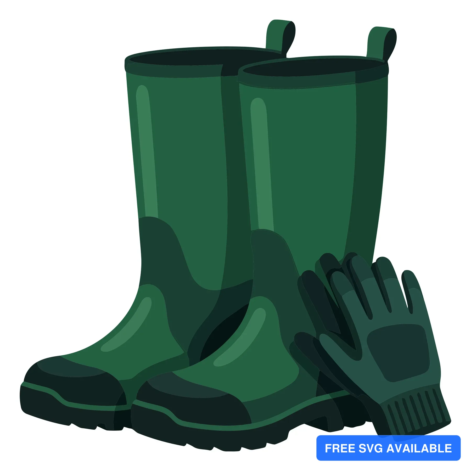 green rubber boots and gloves isolated on white background