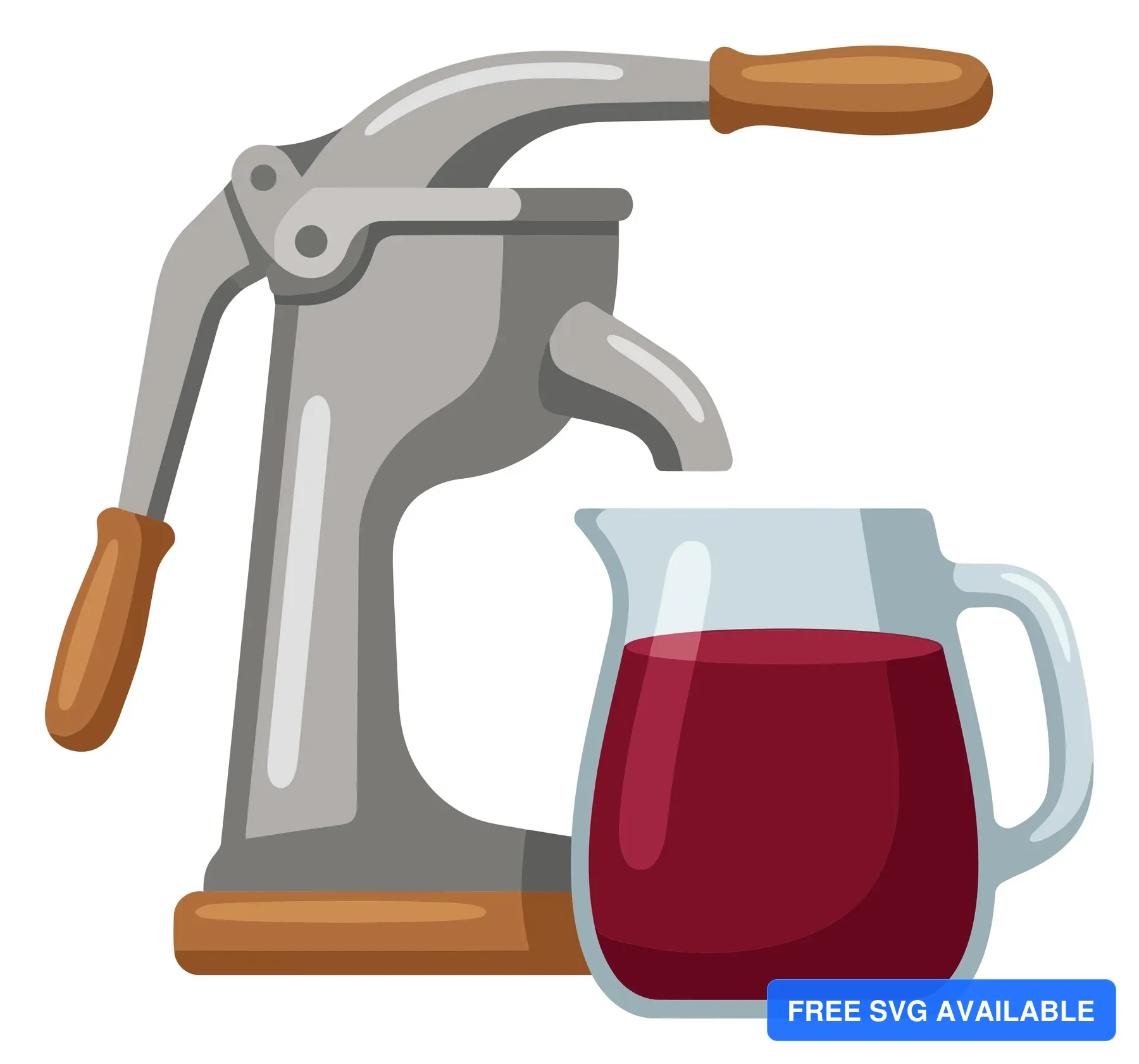 heavy duty fruit press or wine press with a pitcher of dark red juice vector illustration