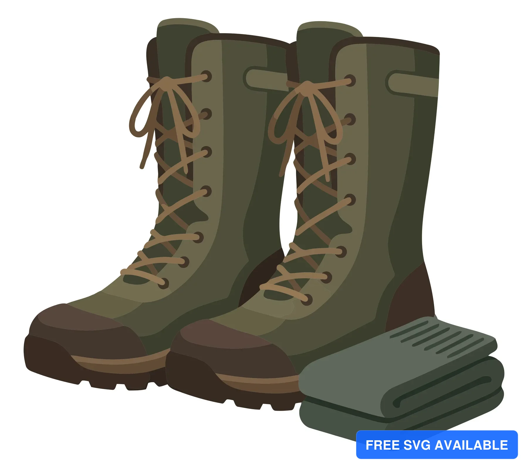 hiking boots and folded blanket on white background