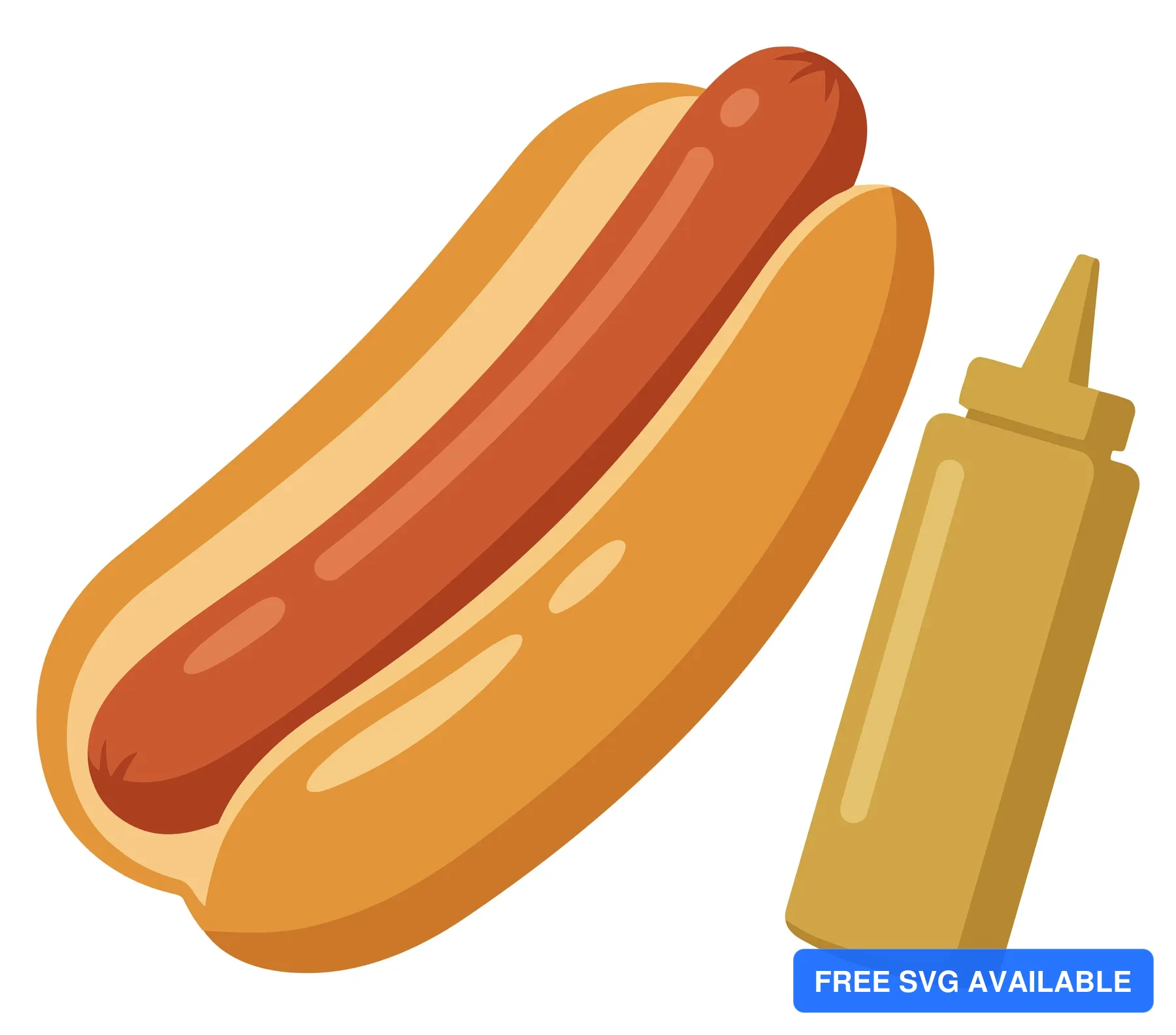 hot dog in a bun and a bottle of mustard isolated on white background