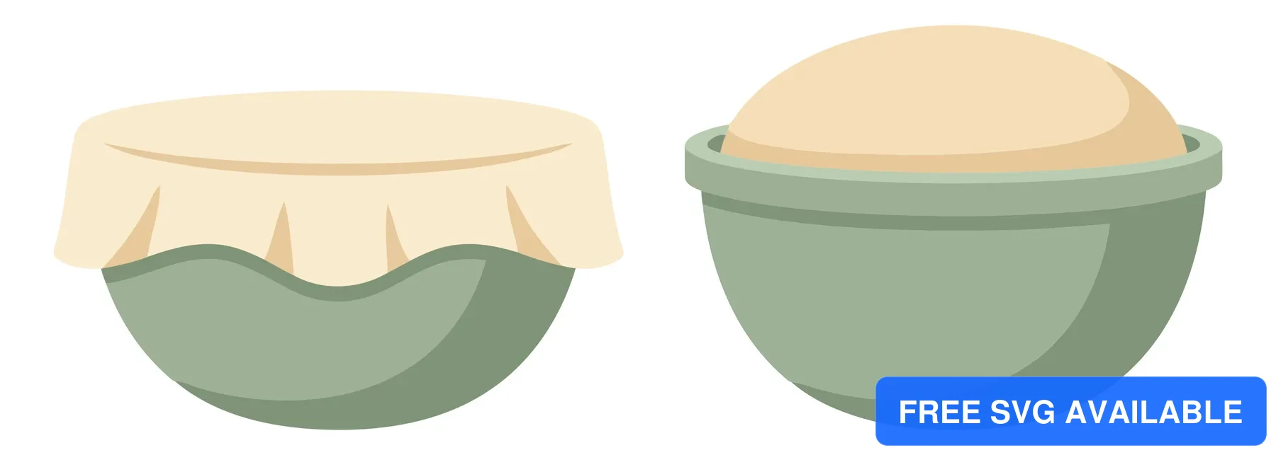 illustration of a dough bowl covered with a cloth and a bowl of risen dough ready for baking