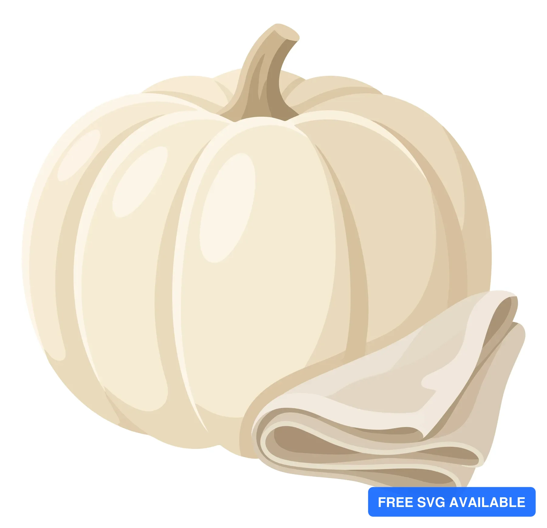 illustration of a white pumpkin with a folded fabric napkin, minimalist autumn harvest decor element for seasonal design projects