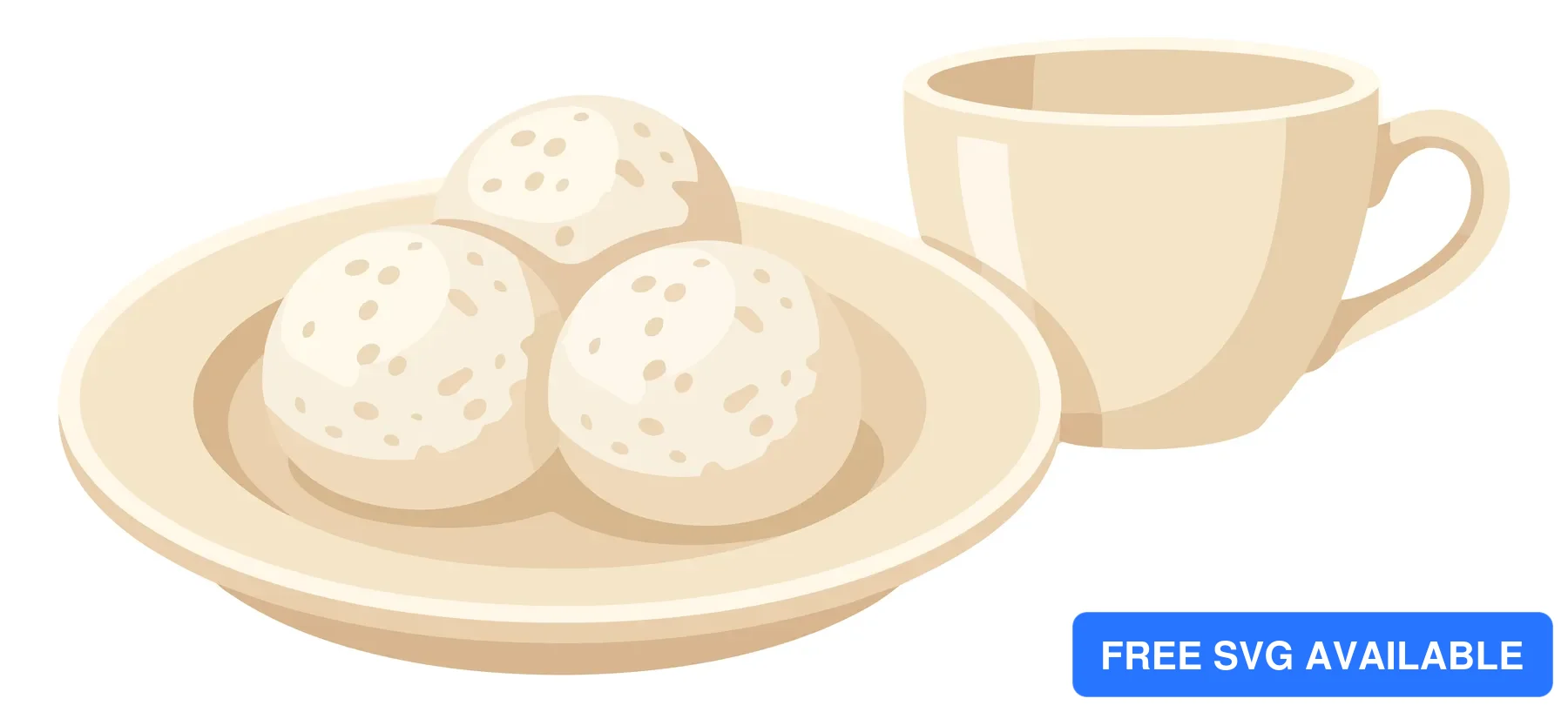 illustration of three scoops of vanilla ice cream served on a plate next to an empty coffee cup