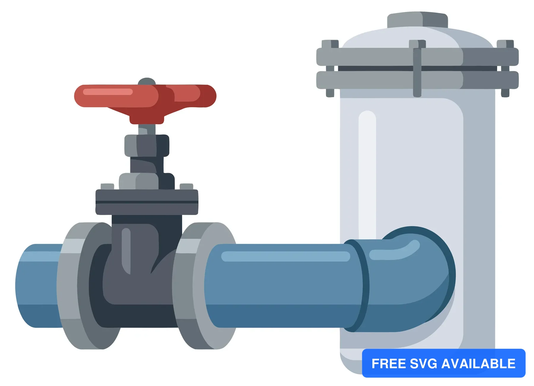 industrial pipeline system with a red gate valve and a vertical filter housing unit, vector illustration of plumbing equipment components fo