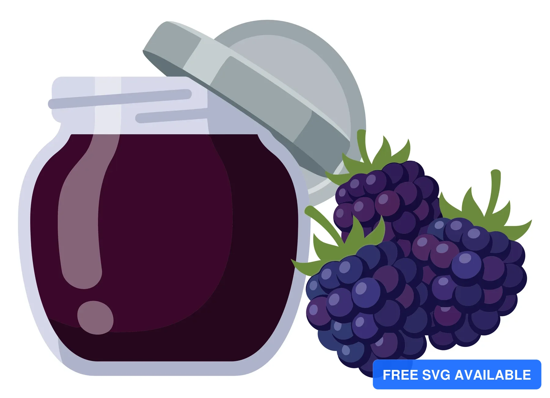 jar of blackberry jam with fresh ripe berries isolated on white background