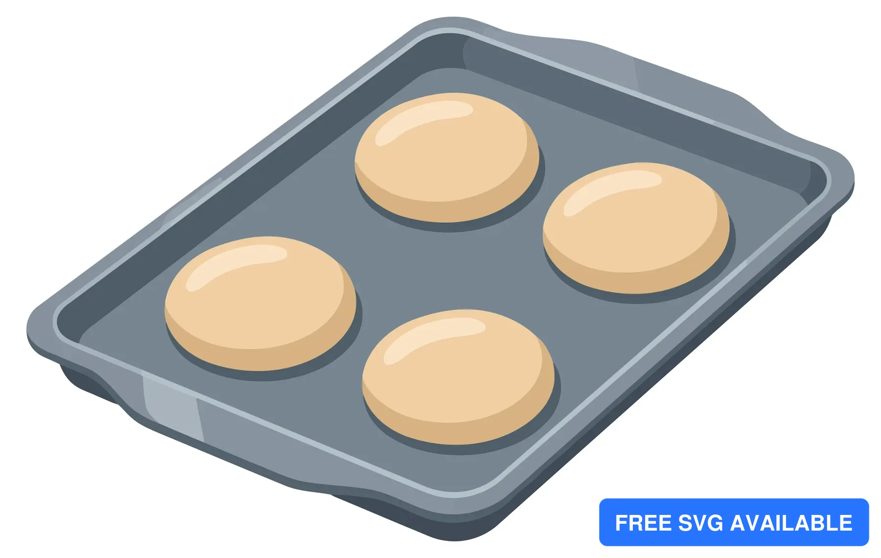 metal baking sheet with four dough balls isolated on white background