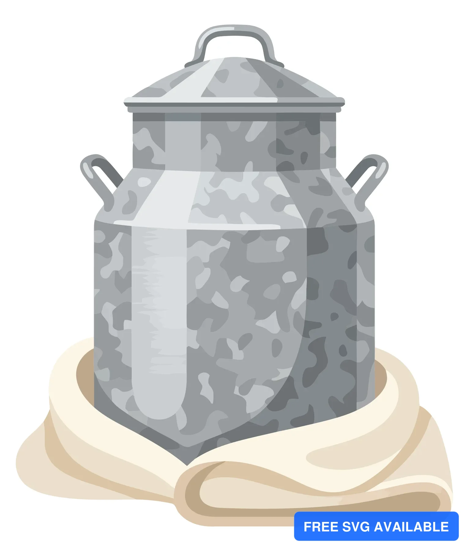 metal milk can with a lid, wrapped in a cloth, vector illustration isolated on white background