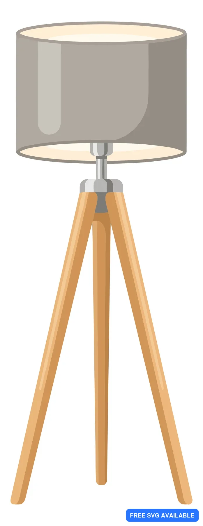 modern tripod floor lamp with wooden legs and grey fabric shade