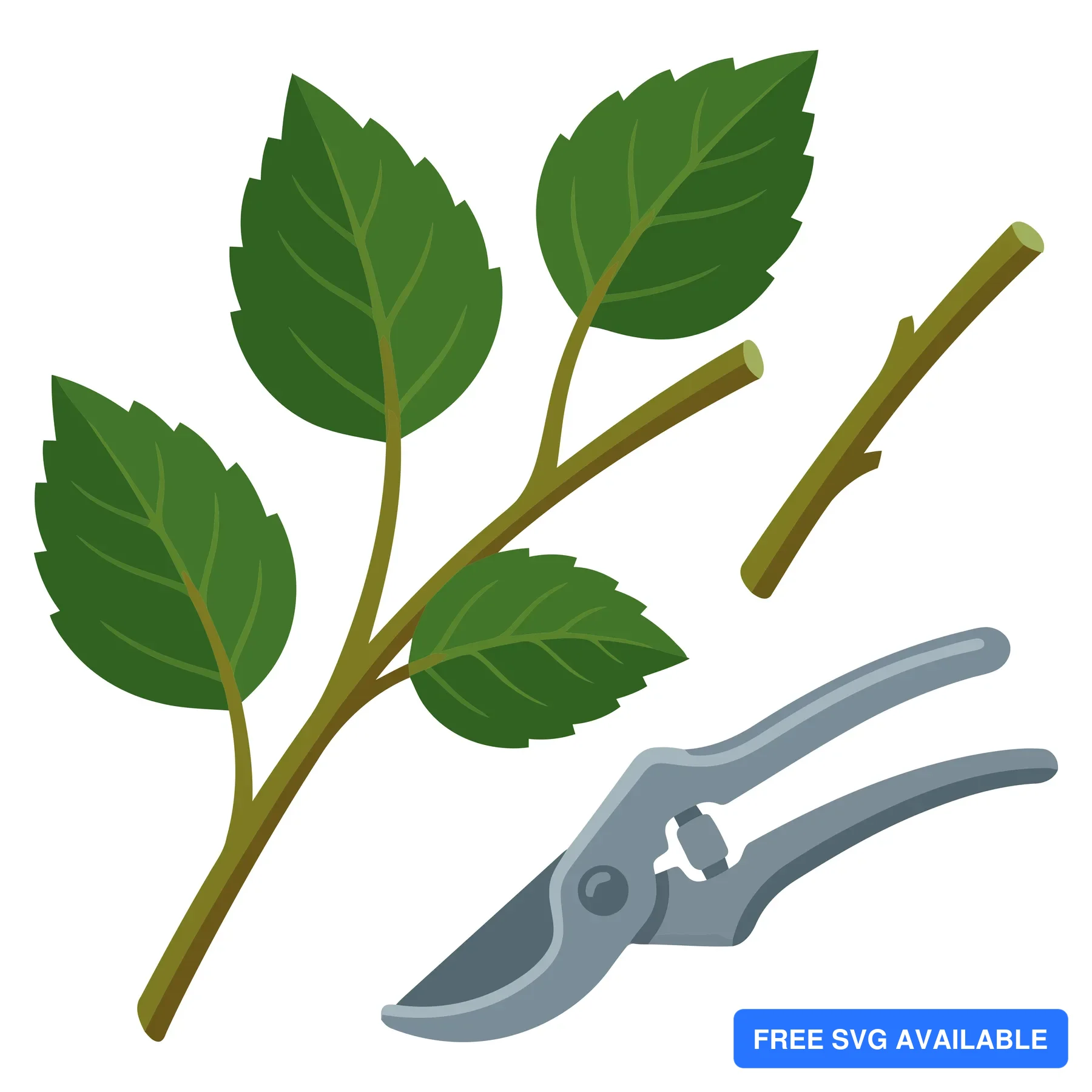 plant pruning vector illustration gardening shears and green leafed stem cuttings isolated on white background