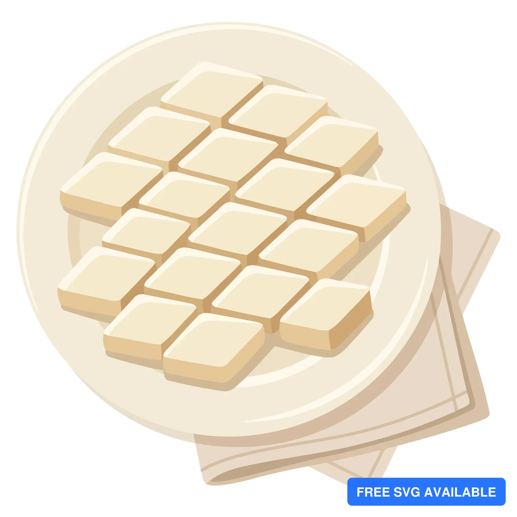 plate full of square indian milk sweet burfi pieces with a napkin underneath, vector illustration