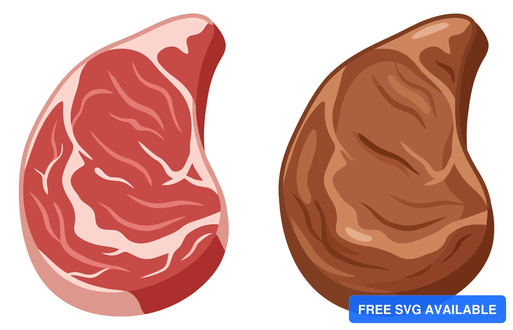 raw and cooked steak illustration isolated on white background