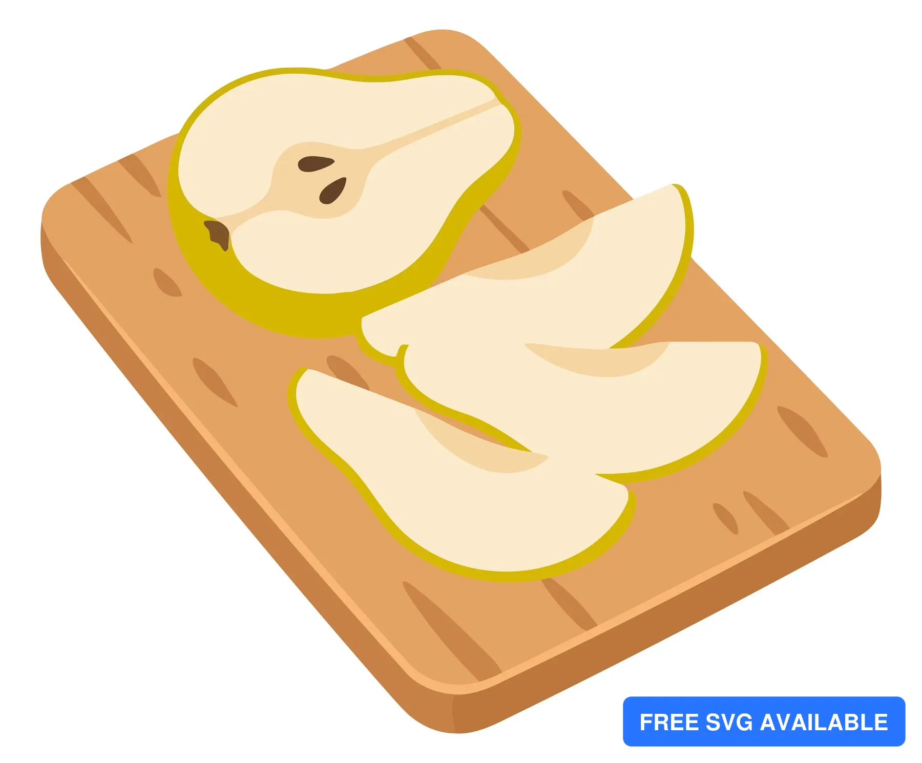 sliced pear on a wooden cutting board
