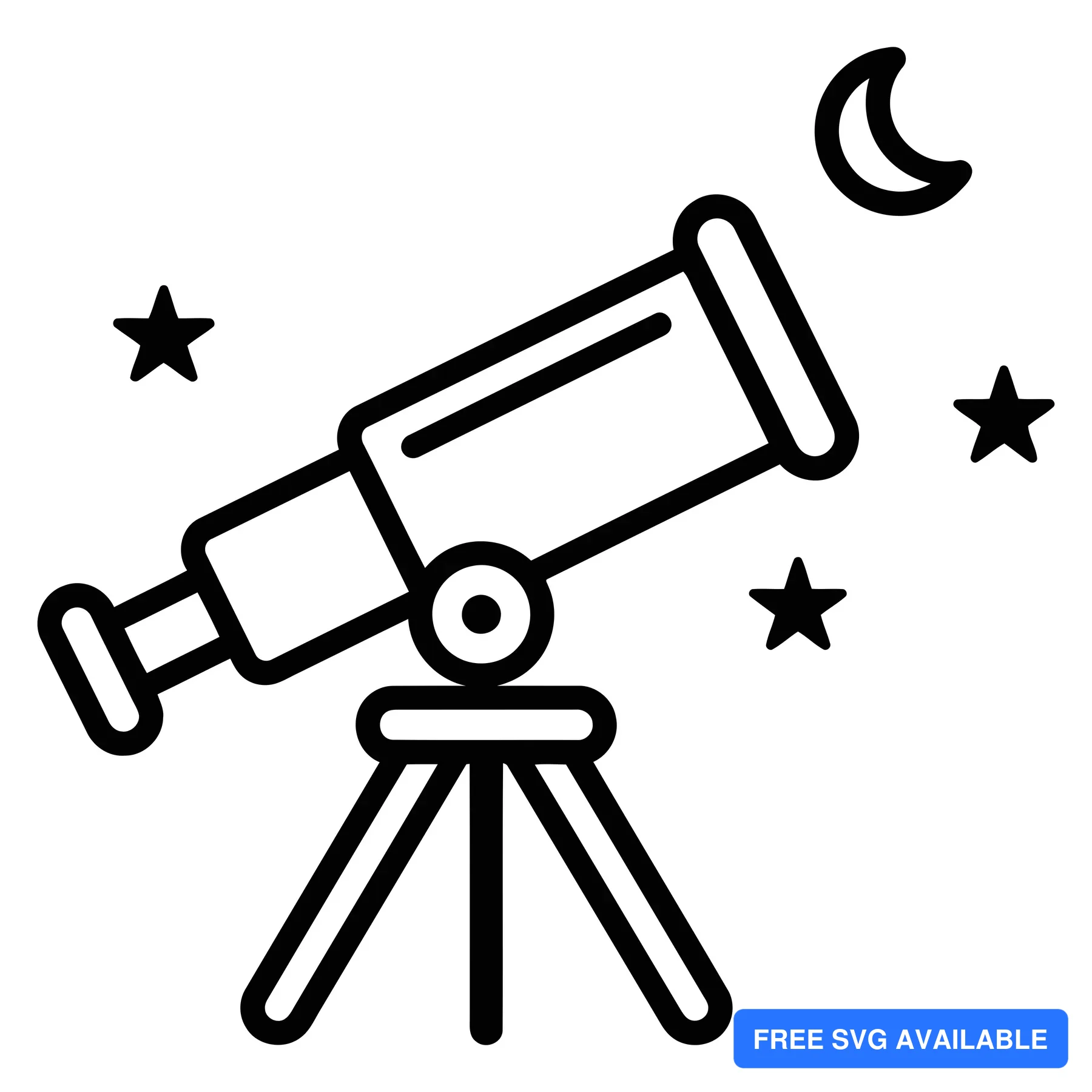 telescope icon on a tripod with moon and stars in the background