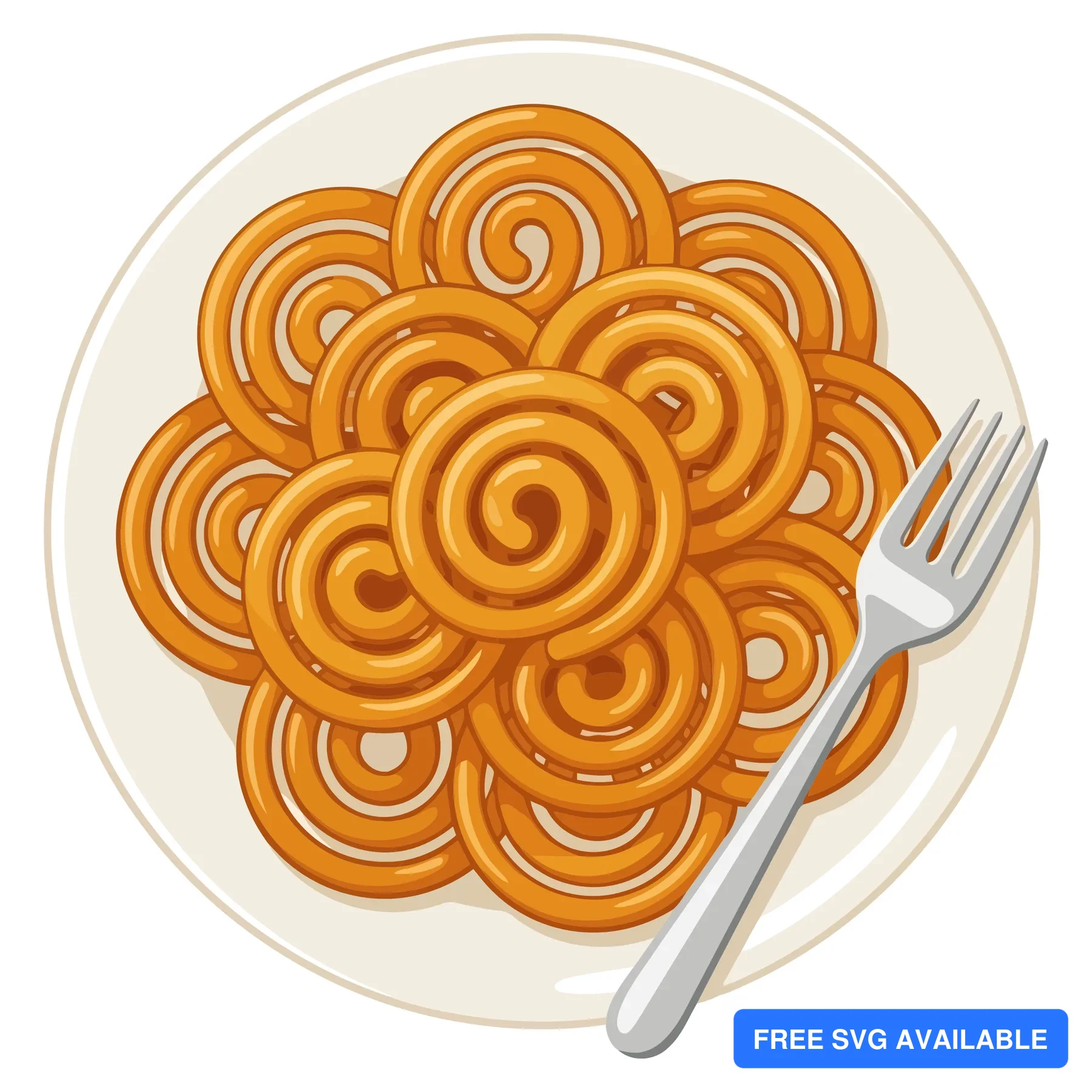 top view of a plate of delicious orange jalebi sweets with a silver fork