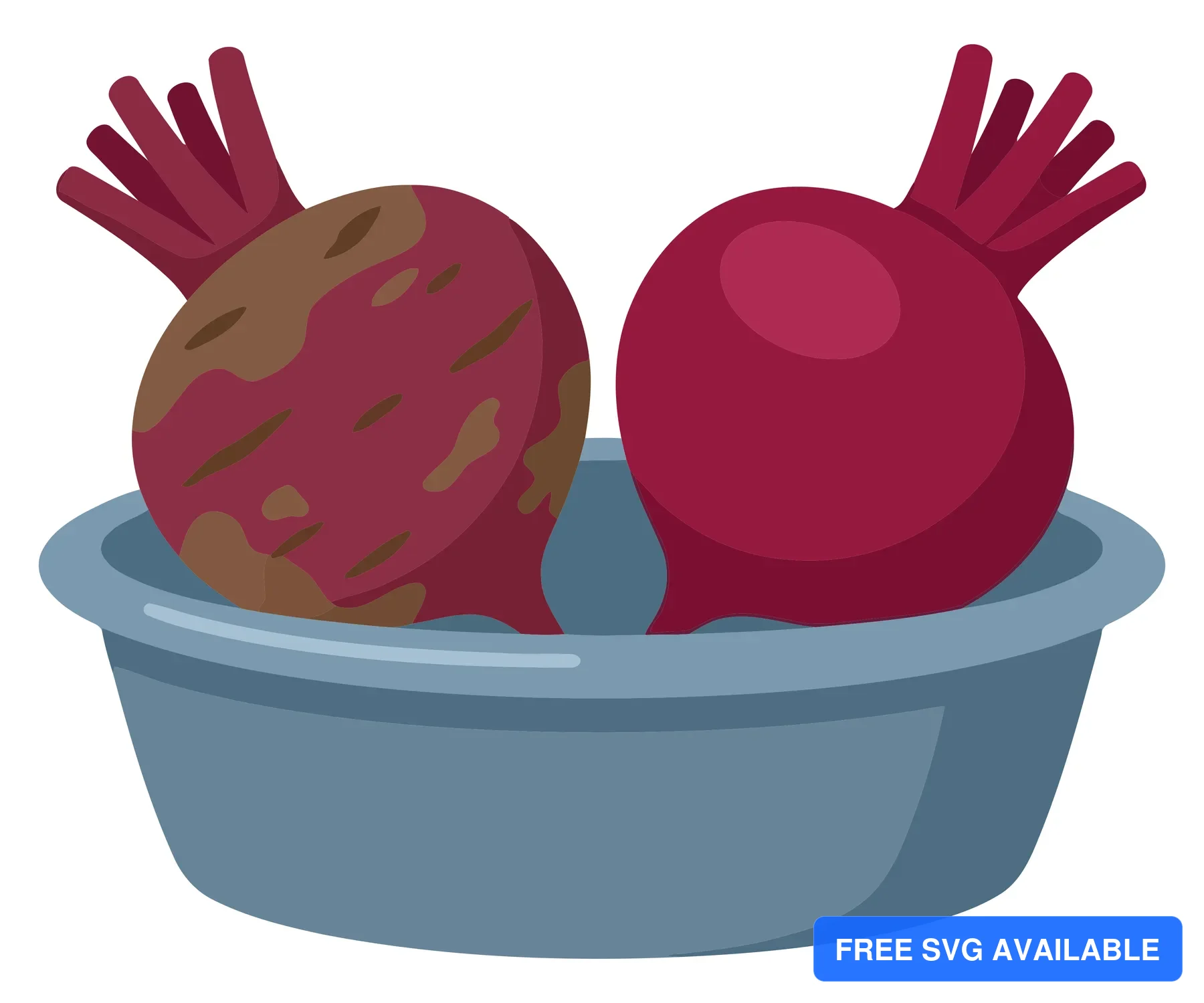 two fresh whole beetroots with green stems placed in a simple grey bowl, vibrant vegetable illustration for healthy food and cooking concept