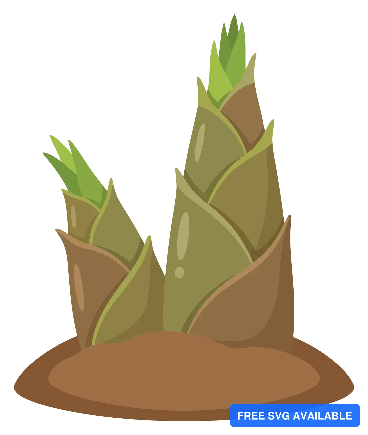 two green bamboo shoots growing in soil, illustration