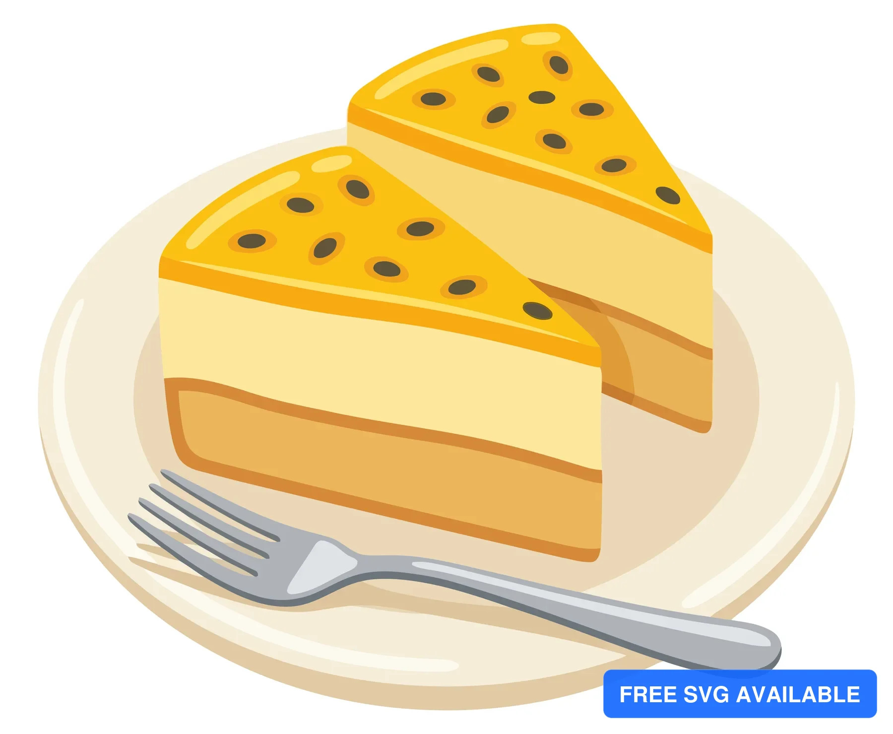 two slices of delicious passion fruit cheesecake served on a plate with a fork, vector illustration of a sweet dessert