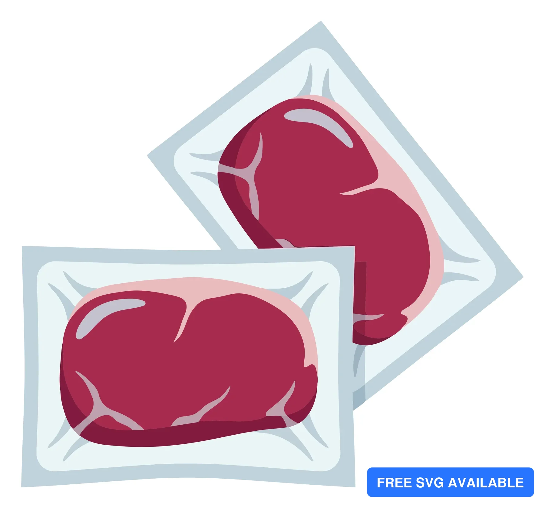 two vacuumsealed raw beef steaks in plastic packaging, fresh red meat portions for cooking or grilling, vector illustration