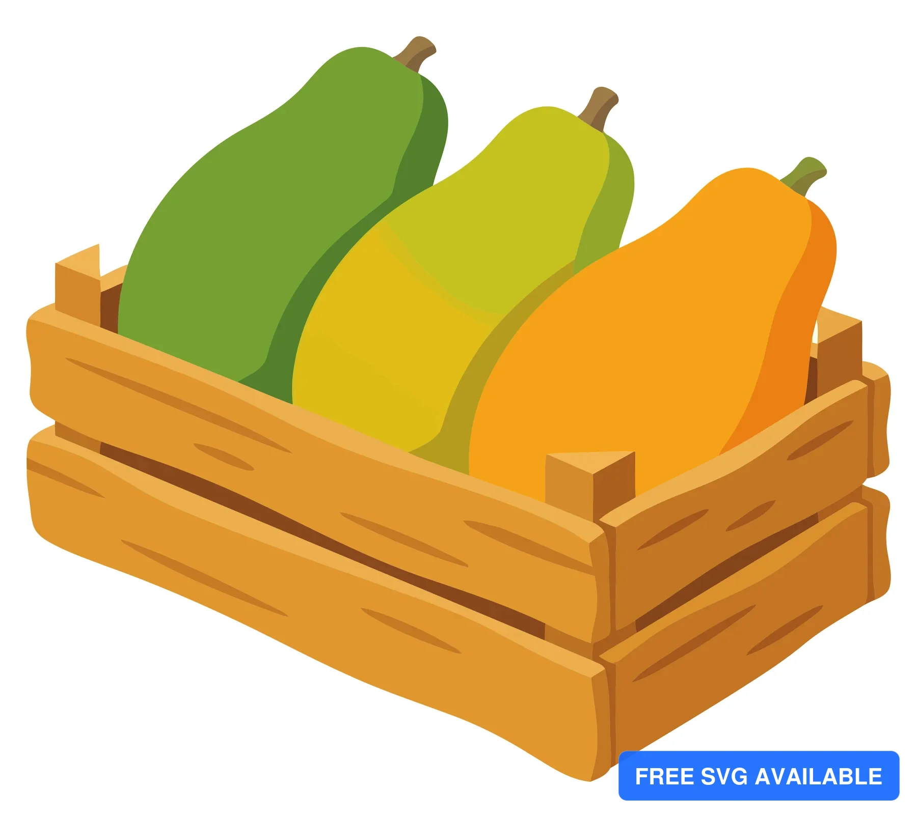 whole papayas of different ripeness stages in a wooden crate vector illustration