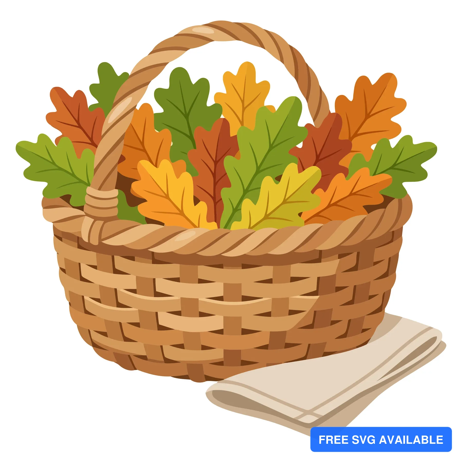 wicker basket filled with colorful autumn oak leaves, seasonal fall foliage arrangement, rustic harvest decor, thanksgiving and autumn celeb