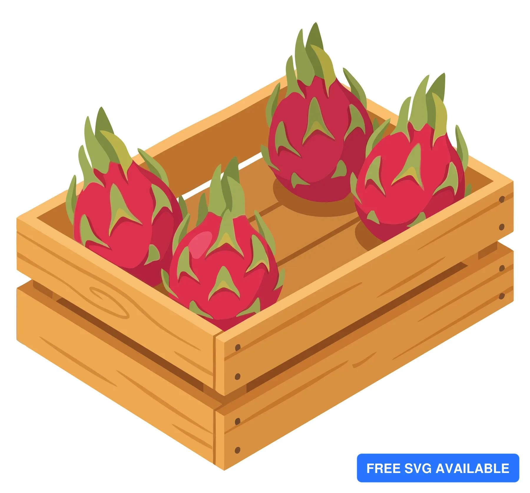 wooden crate filled with fresh dragon fruits