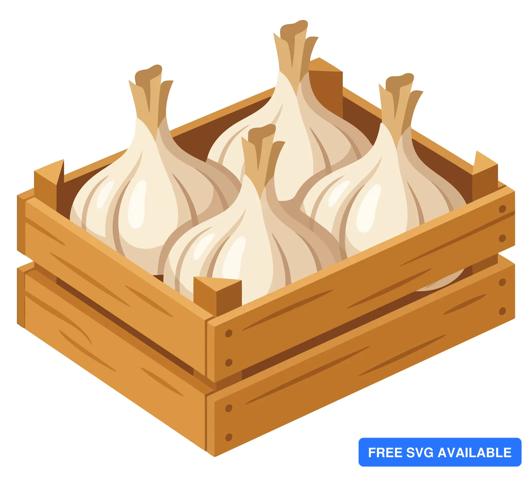 wooden crate filled with fresh garlic bulbs vector illustration