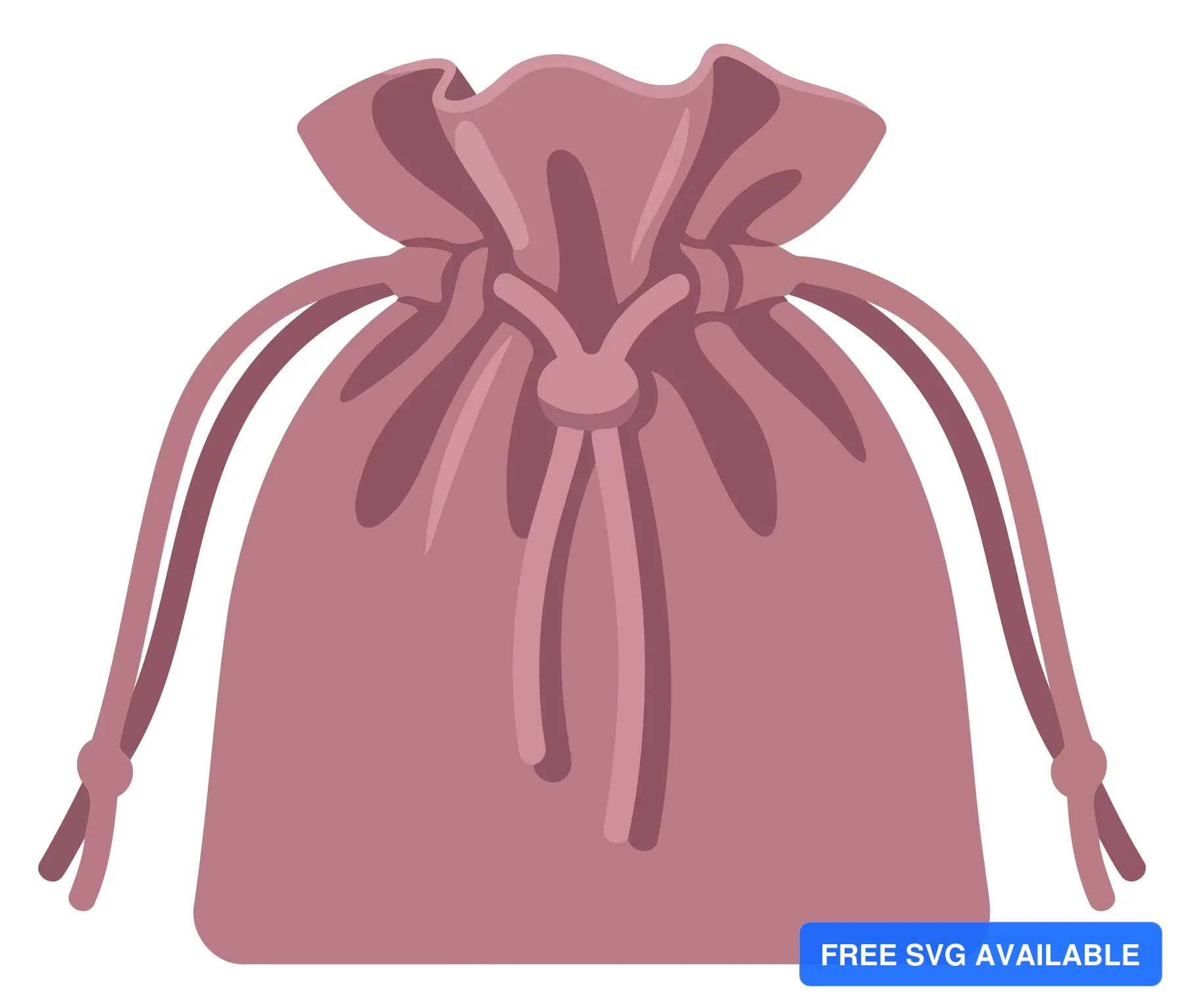 A flat design illustration of a pink handkerchief with a tied knot and drawstrings