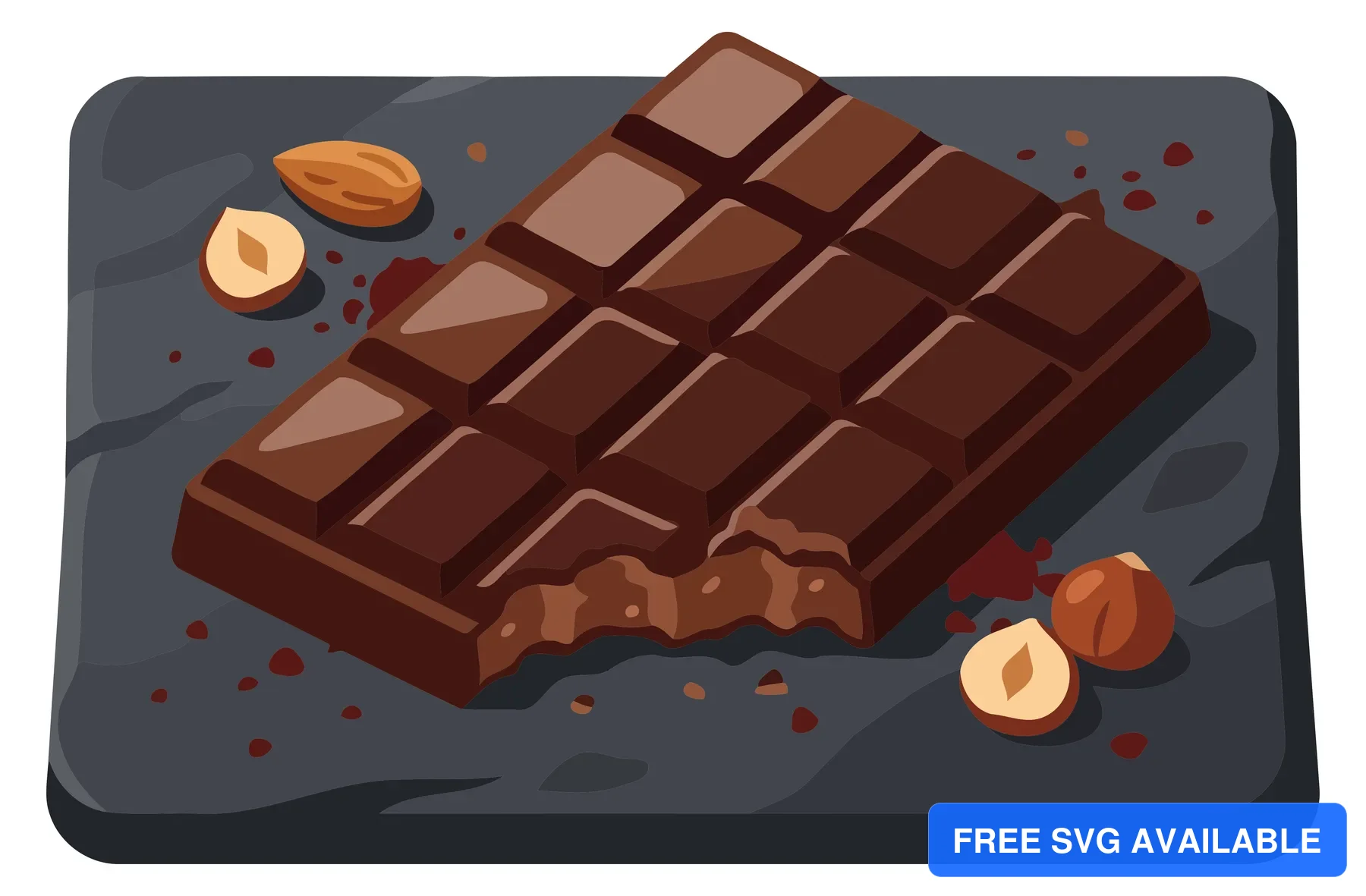 A chocolate bar with almonds on a dark background illustration