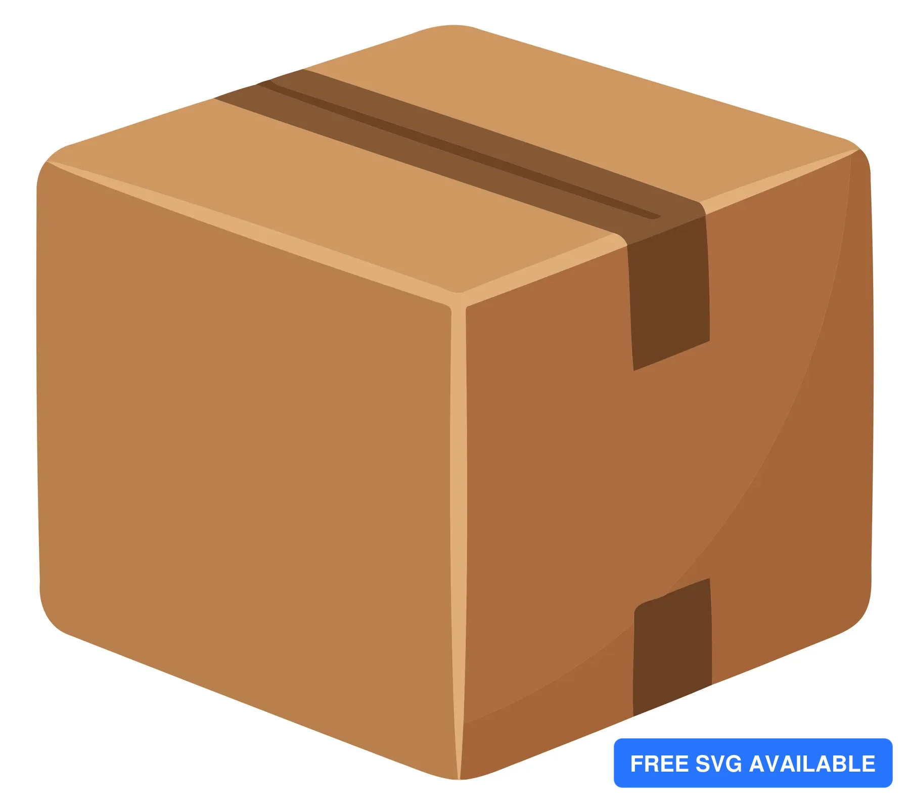 A minimalist vector illustration of a brown cardboard box with open flaps and tape