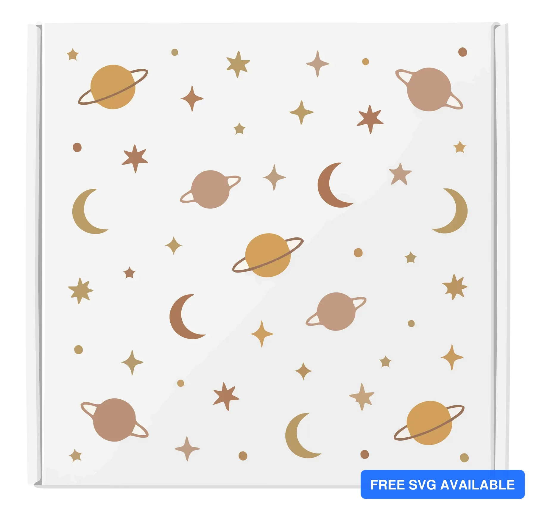 Vector illustration of stars, moons, and planets on a white background