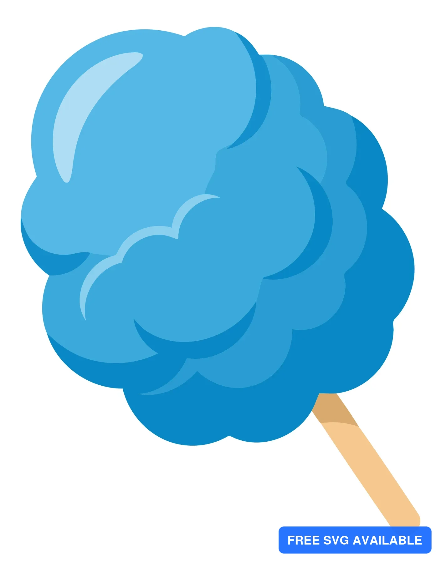 A stylized blue cotton candy on a wooden stick in a vector illustration