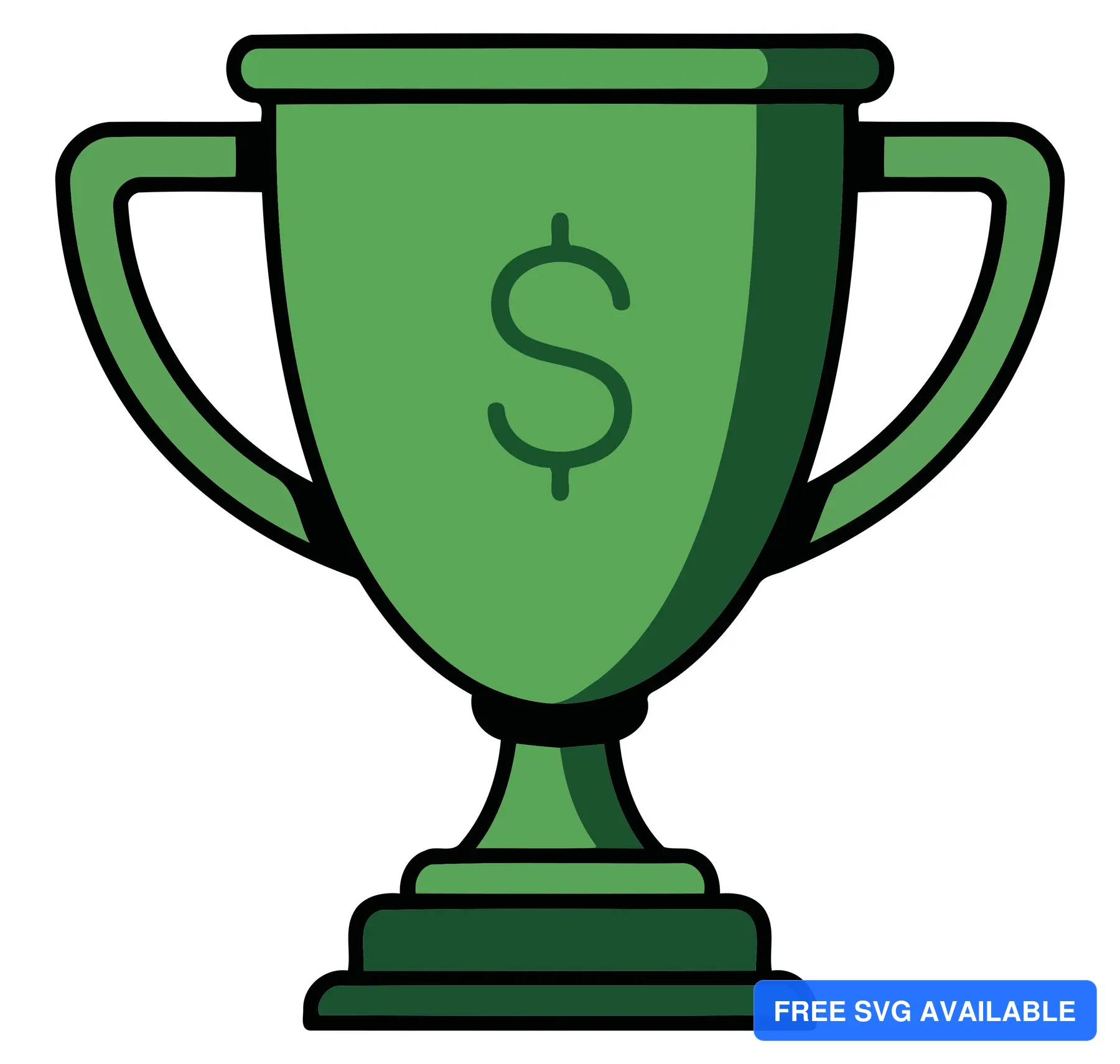 A green trophy with a dollar sign inside, representing financial success and achievement