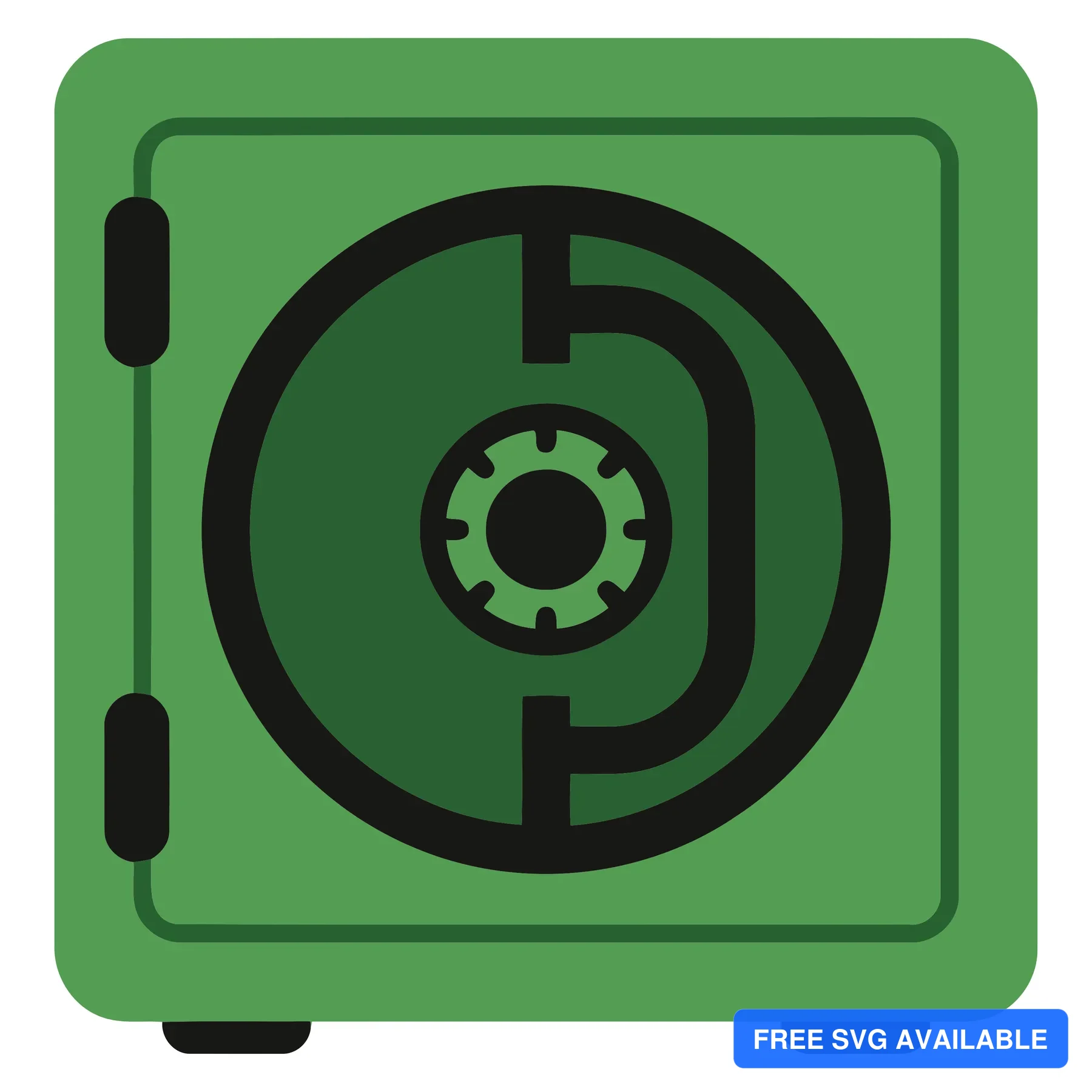 A green stylized safe icon with a circular dial lock